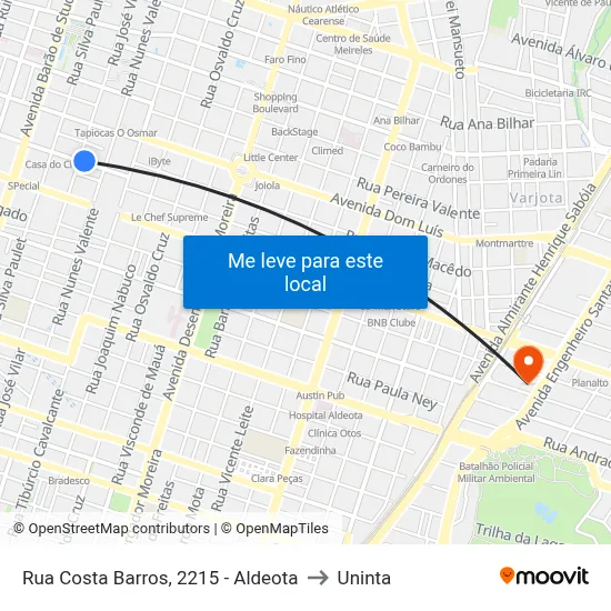 Rua Costa Barros, 2215 - Aldeota to Uninta map