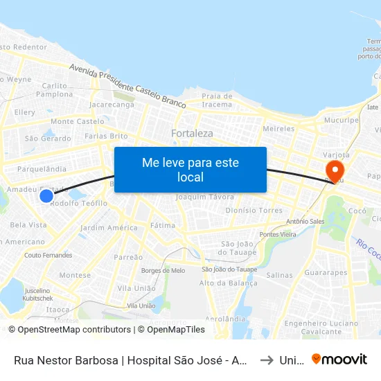 Rua Nestor Barbosa | Hospital São José - Amadeu Furtado to Uninta map