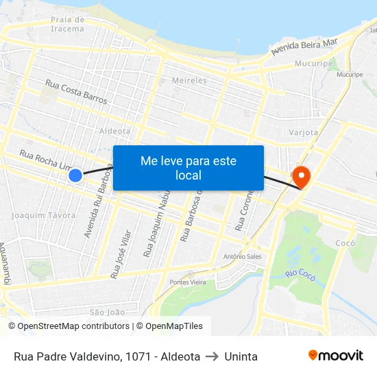 Rua Padre Valdevino, 1071 - Aldeota to Uninta map
