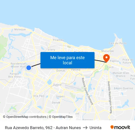 Rua Azevedo Barreto, 962 - Autran Nunes to Uninta map
