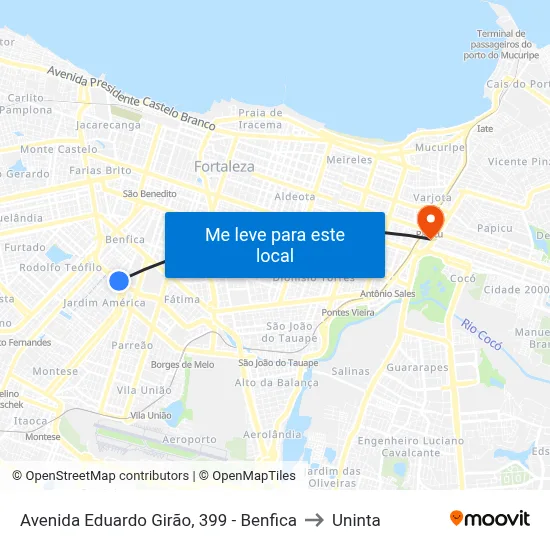 Avenida Eduardo Girão, 399 - Benfica to Uninta map
