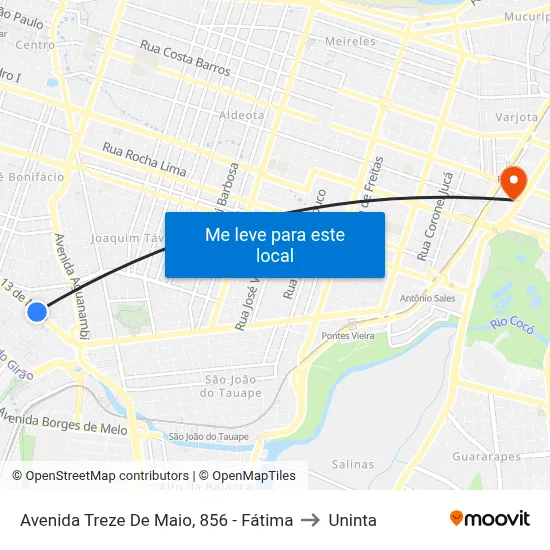 Avenida Treze De Maio, 856 - Fátima to Uninta map