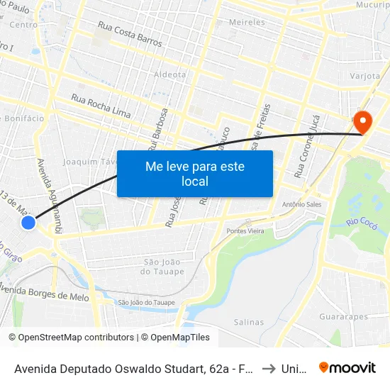 Avenida Deputado Oswaldo Studart, 40 - Fátima to Uninta map