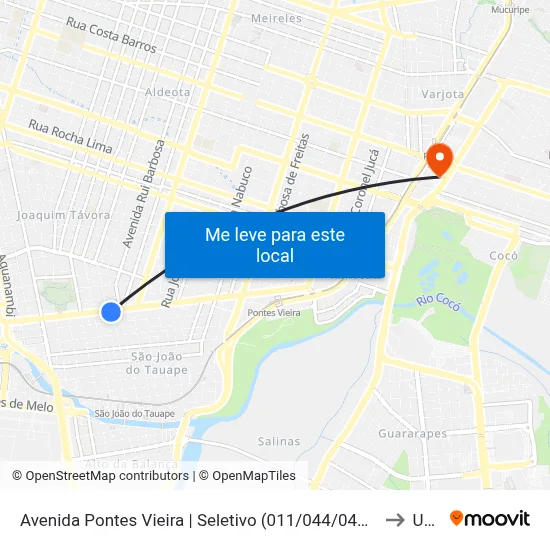 Avenida Pontes Vieira | Seletivo (011/044/045/085/099) - São João Do Tauape to Uninta map