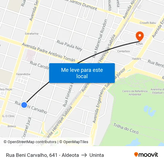 Rua Beni Carvalho, 641 - Aldeota to Uninta map
