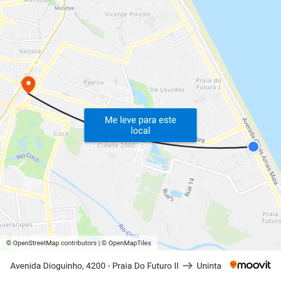 Avenida Dioguinho, 4200 - Praia Do Futuro II to Uninta map