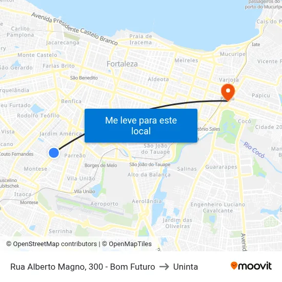 Rua Alberto Magno, 300 - Bom Futuro to Uninta map