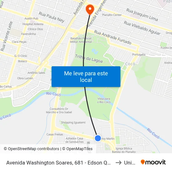 Avenida Washington Soares, 681 - Edson Queiroz to Uninta map