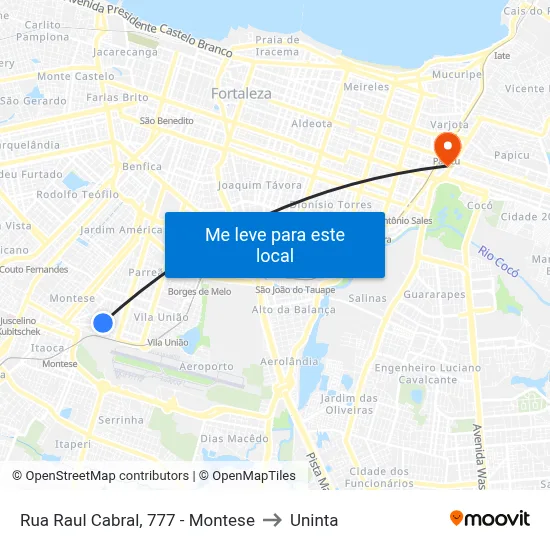 Rua Raul Cabral, 777 - Montese to Uninta map