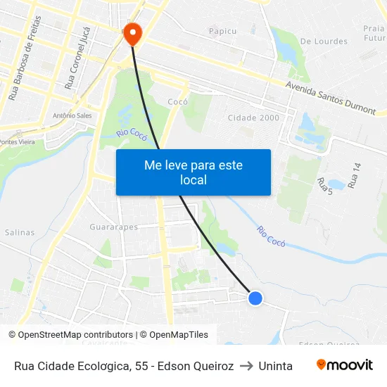Rua Cidade Ecolơgica, 55 - Edson Queiroz to Uninta map