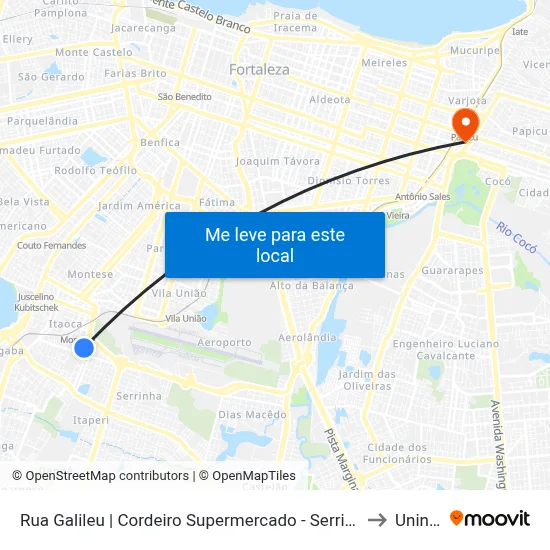 Rua Galileu | Cordeiro Supermercado - Serrinha to Uninta map