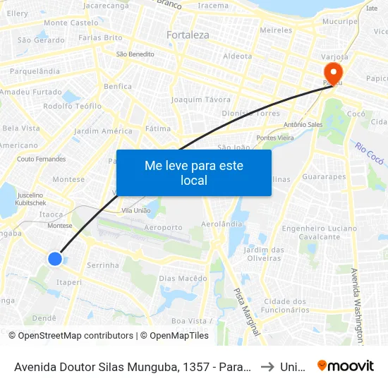 Avenida Doutor Silas Munguba, 1357 - Parangaba to Uninta map