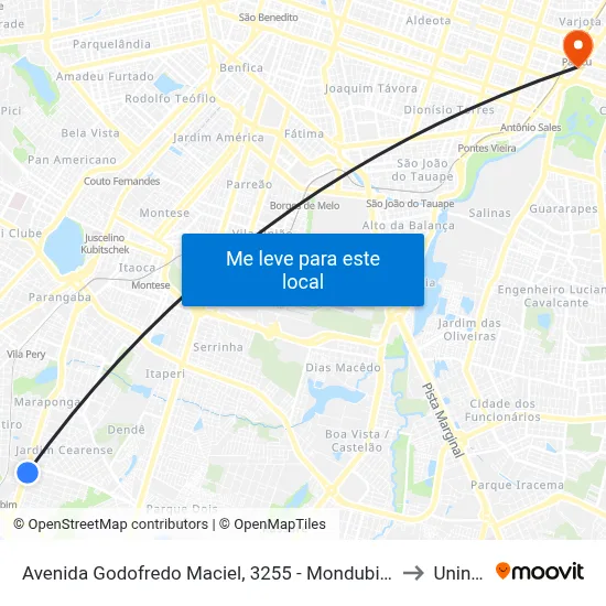 Avenida Godofredo Maciel, 3255 - Mondubim to Uninta map