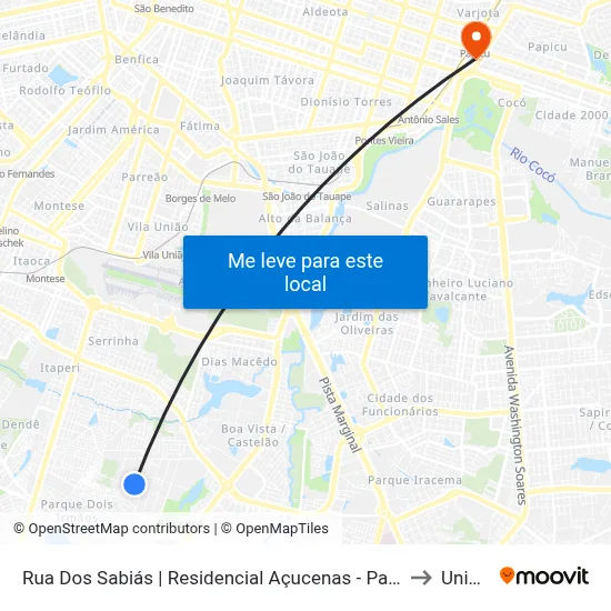 Rua Dos Sabiás | Residencial Açucenas - Passaré to Uninta map