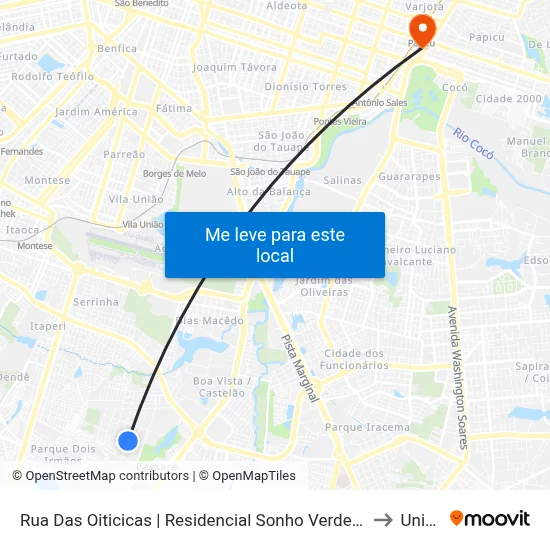 Rua Das Oiticicas | Residencial Sonho Verde - Passaré to Uninta map