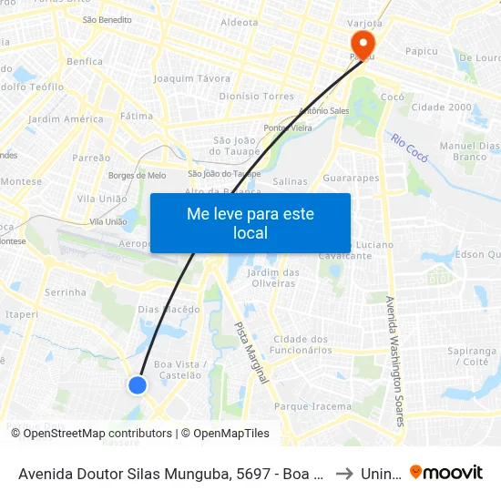 Avenida Doutor Silas Munguba, 5697 - Boa Vista to Uninta map