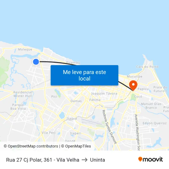 Rua 27 Cj Polar, 361 - Vila Velha to Uninta map