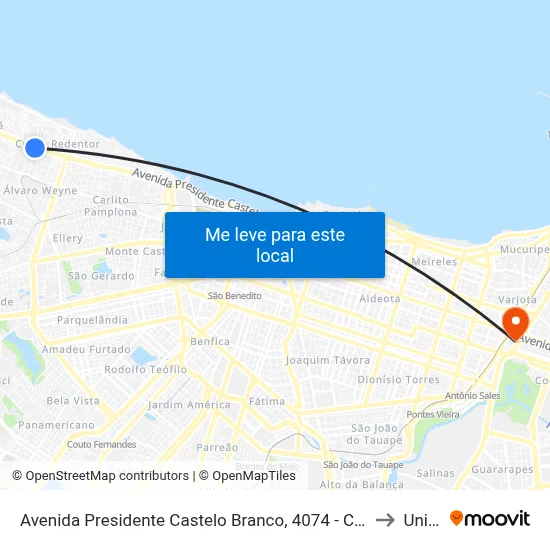 Avenida Presidente Castelo Branco, 4074 - Cristo Redentor to Uninta map