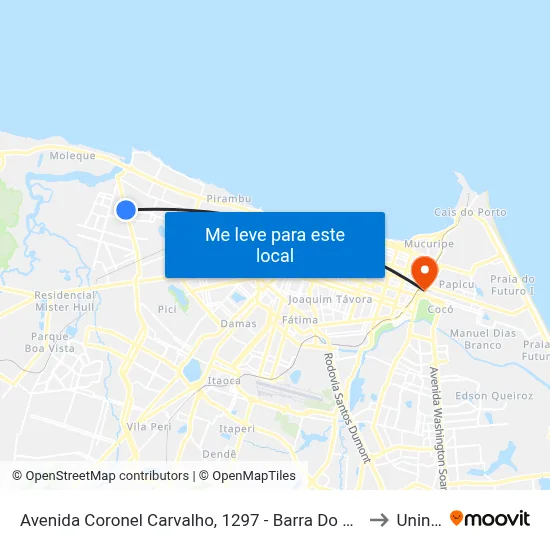 Avenida Coronel Carvalho, 1297 - Barra Do Ceará to Uninta map