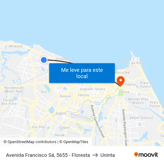 Avenida Francisco Sá, 5655 - Floresta to Uninta map