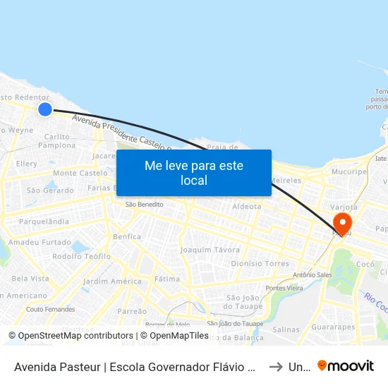 Avenida Pasteur | Escola Governador Flávio Marcílio - Cristo Redentor to Uninta map