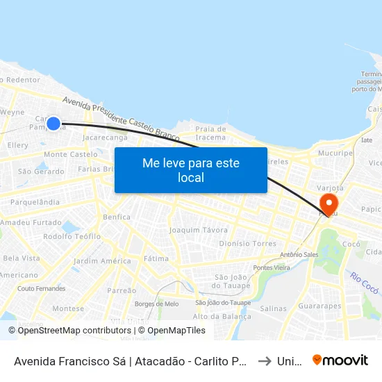 Avenida Francisco Sá | Atacadão - Carlito Pamplona to Uninta map