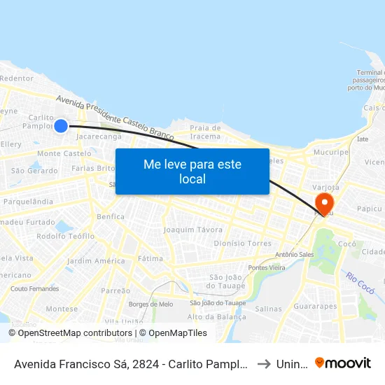 Avenida Francisco Sá, 2824 - Carlito Pamplona to Uninta map