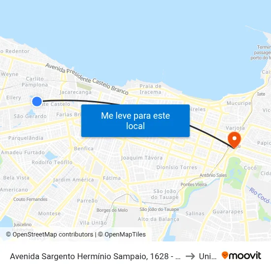 Avenida Sargento Hermínio Sampaio, 1628 - Monte Castelo to Uninta map