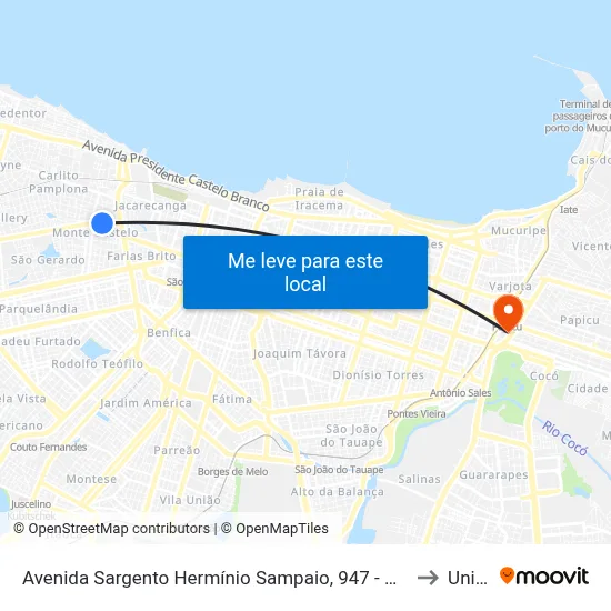 Avenida Sargento Hermínio Sampaio, 947 - Monte Castelo to Uninta map