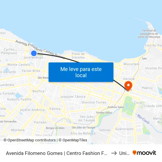 Avenida Filomeno Gomes | Centro Fashion Fortaleza - Centro to Uninta map