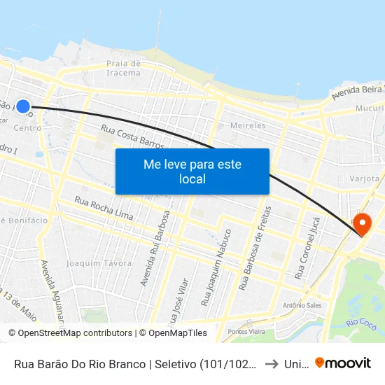 Rua Barão Do Rio Branco | Seletivo (101/102/110/140) - Centro to Uninta map
