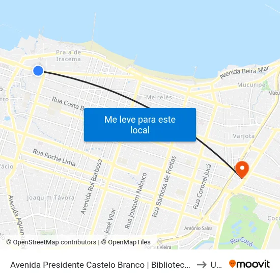 Avenida Presidente Castelo Branco | Biblioteca Pública Menezes Pimentel - Centro to Uninta map