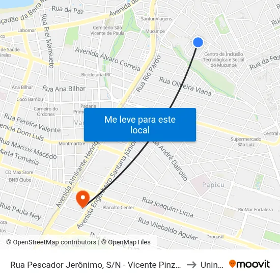 Rua Pescador Jerônimo, S/N - Vicente Pinzon to Uninta map