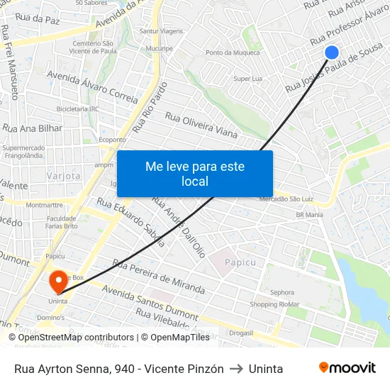 Rua Ayrton Senna, 940 - Vicente Pinzón to Uninta map