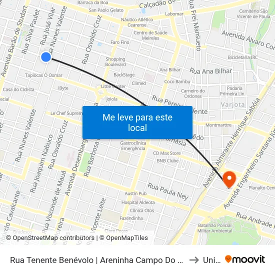 Rua Tenente Benévolo | Areninha Campo Do América - Meireles to Uninta map