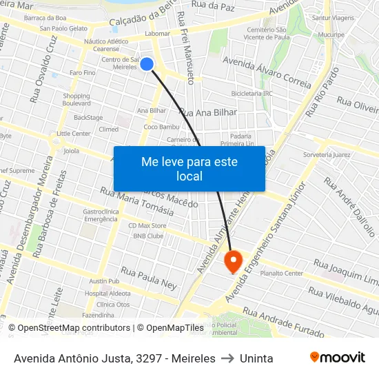 Avenida Antônio Justa, 3297 - Meireles to Uninta map
