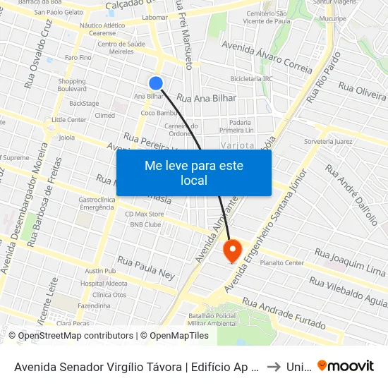 Avenida Senador Virgílio Távora | Edifício Ap Studium - Meireles to Uninta map