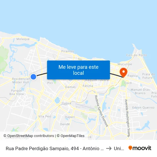 Rua Padre Perdigão Sampaio, 494 - Antônio Bezerra to Uninta map