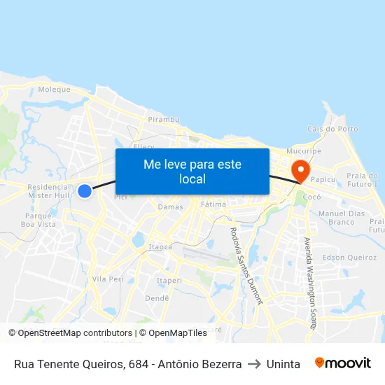 Rua Tenente Queiros, 684 - Antônio Bezerra to Uninta map