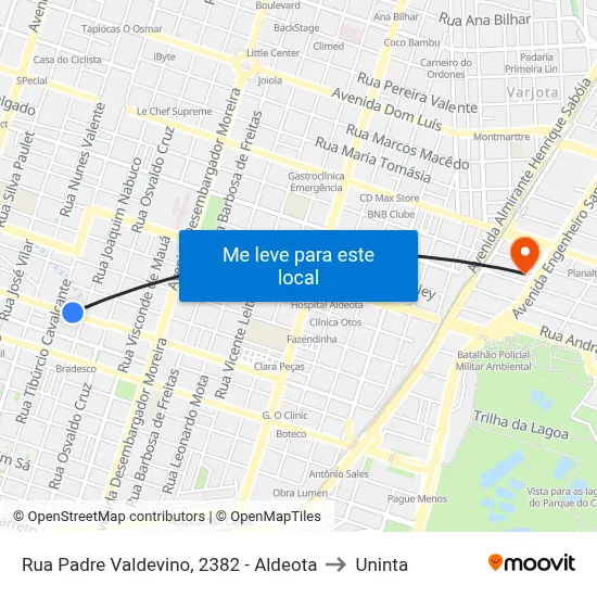 Rua Padre Valdevino, 2382 - Aldeota to Uninta map