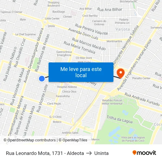 Rua Leonardo Mota, 1731 - Aldeota to Uninta map