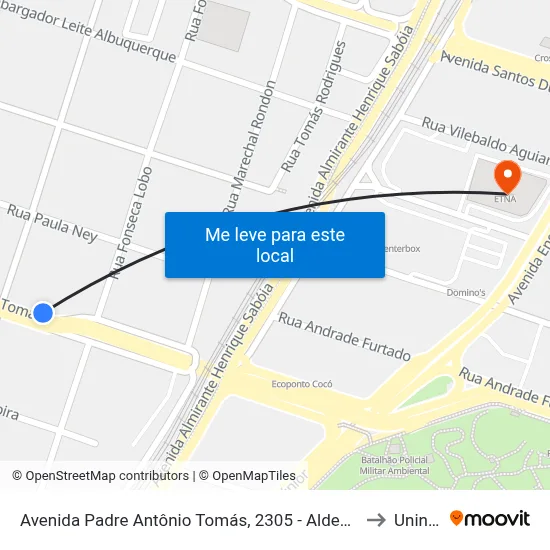 Avenida Padre Antônio Tomás, 2305 - Aldeota to Uninta map