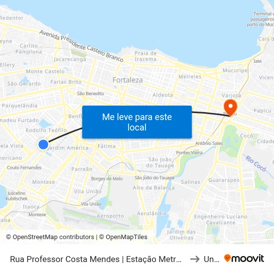 Rua Professor Costa Mendes | Estação Metrô Porangabussu - Damas to Uninta map