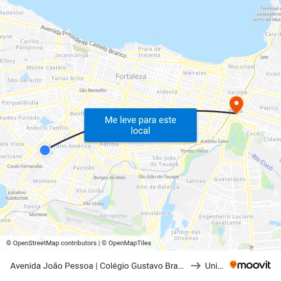 Avenida João Pessoa | Colégio Gustavo Braga - Damas to Uninta map