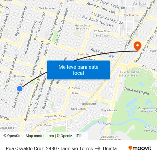 Rua Osvaldo Cruz, 2480 - Dionísio Torres to Uninta map
