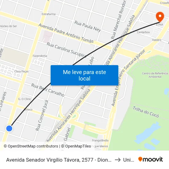 Avenida Senador Virgílio Távora, 2577 - Dionísio Torres to Uninta map
