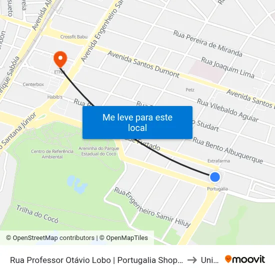 Rua Professor Otávio Lobo | Portugalia Shopping - Cocó to Uninta map