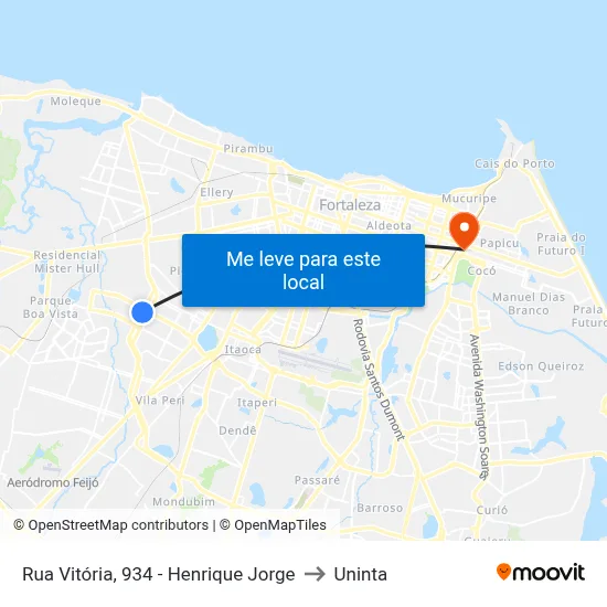 Rua Vitória, 934 - Henrique Jorge to Uninta map