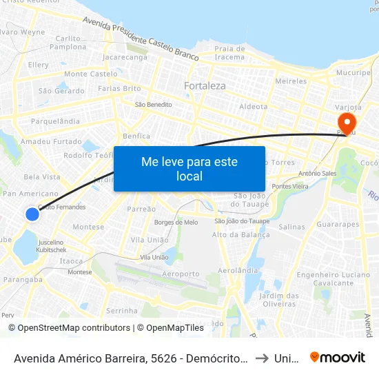 Avenida Américo Barreira, 5626 - Demócrito Rocha to Uninta map