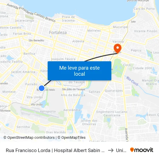 Rua Francisco Lorda | Hospital Albert Sabin - Vila União to Uninta map